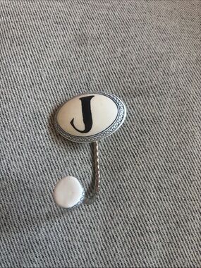 Monogram 'J' Decorative Wall Hook in White and Black
